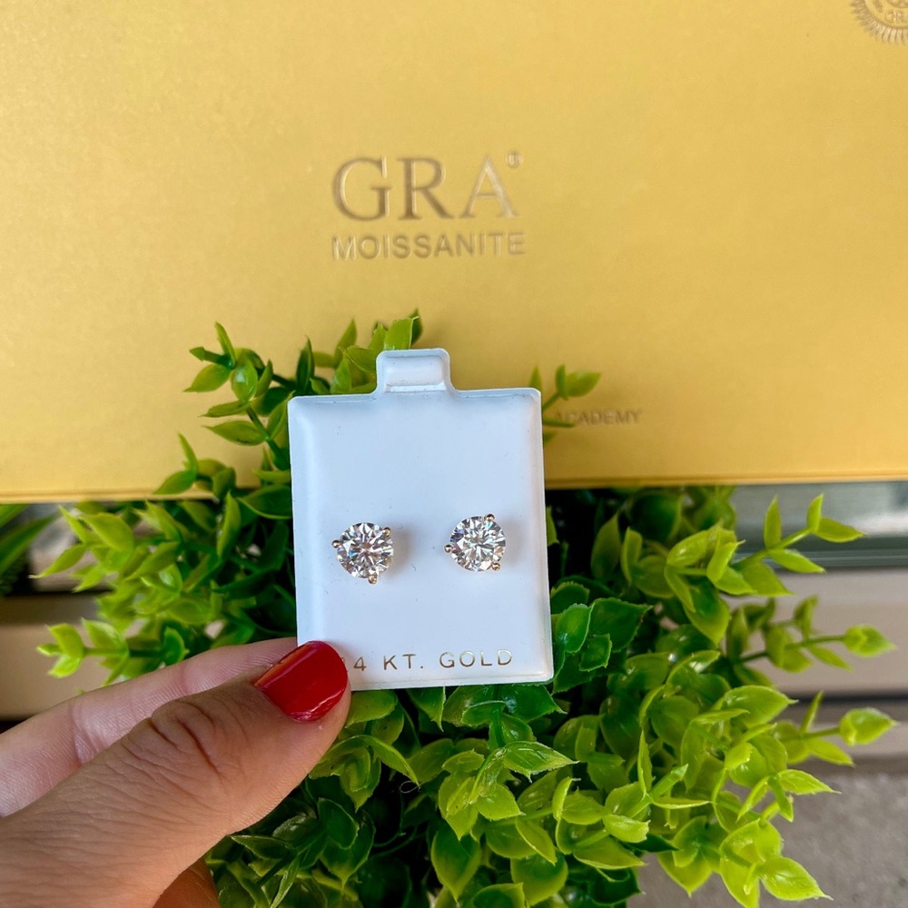 14k yellow gold moissanite stud earrings 2.4 ctw